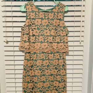 Pink and Mint Lace Cocktail Dress